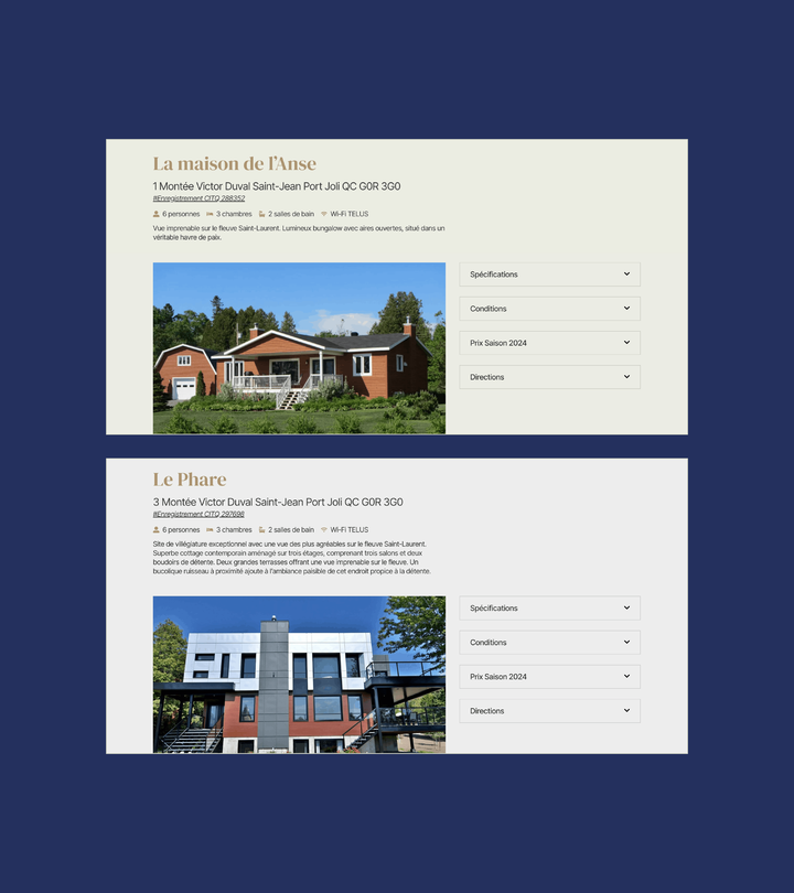 Site Web Chalets Port Joli